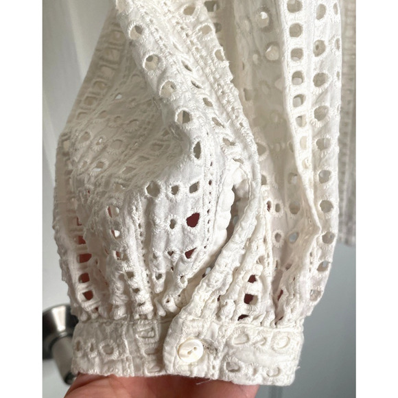 WARM Women's Eyelet Embroidered Long Sleeve Cotton Blouse Sz 3/L Peasant Boho - Picture 3 of 11